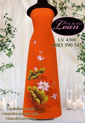 Vải áo dài vẽ hoa sen-V3D 11608
