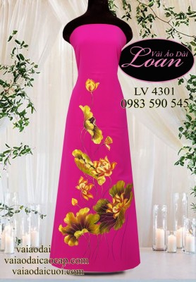 Vải áo dài vẽ hoa sen-V3D 11609