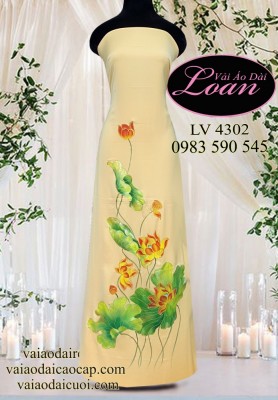 Vải áo dài vẽ hoa sen-V3D 11610
