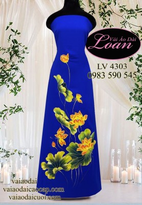 Vải áo dài vẽ hoa sen-V3D 11611