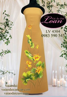 Vải áo dài vẽ hoa sen-V3D 11612