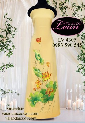Vải áo dài vẽ hoa sen-V3D 11613