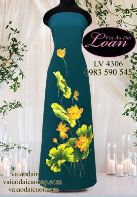Vải áo dài vẽ hoa sen-V3D 11614
