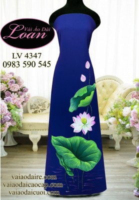 Vải áo dài vẽ hoa sen-V3D 11701