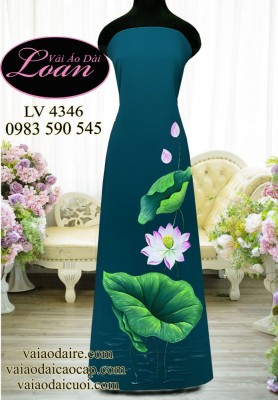 Vải áo dài vẽ hoa sen-V3D 11703