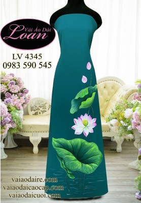 Vải áo dài vẽ hoa sen-V3D 11704