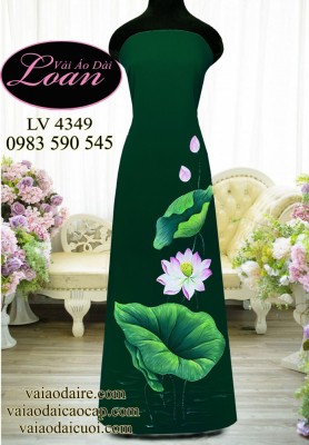Vải áo dài vẽ hoa sen-V3D11705