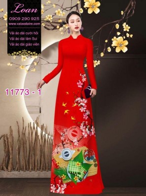 Vải áo dài tết hoa đào-DT 11773