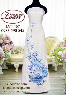 Vải áo dài vẽ hoa sen-V3D 11786
