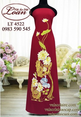 Vải áo dài thêu hoa sen-ATK 11885