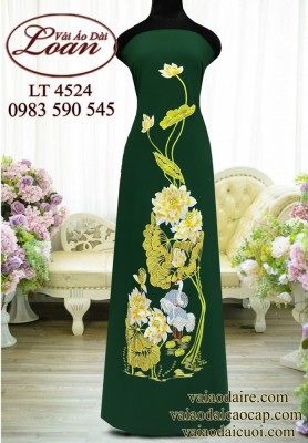 Vải áo dài thêu hoa sen-ATK 11886