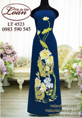 Vải áo dài thêu hoa sen-ATK 11887