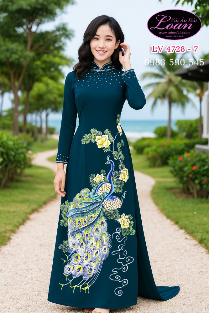Áo dài vẽ chim công cao cấp