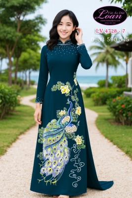 Áo dài vẽ chim công cao cấp-ADTK 12403