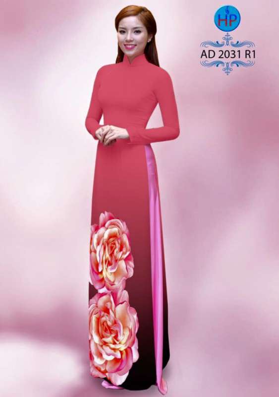 Vải áo dài hoa Hồng