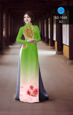 Vải áo dài hoa hồng trên dưới-DT 2377