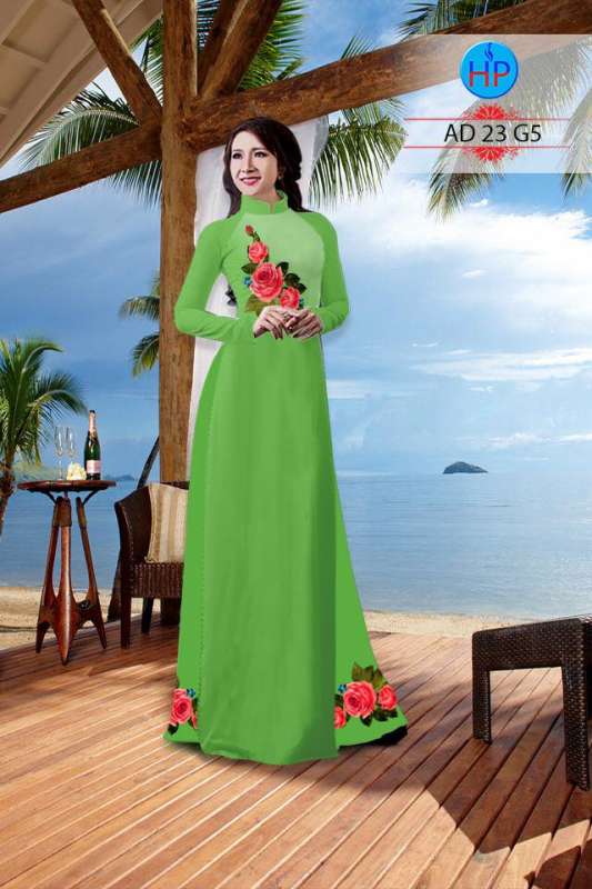 Vải áo dài hoa Hồng nguyên bộ