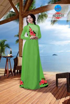 Vải áo dài hoa Hồng nguyên bộ-DT 2423