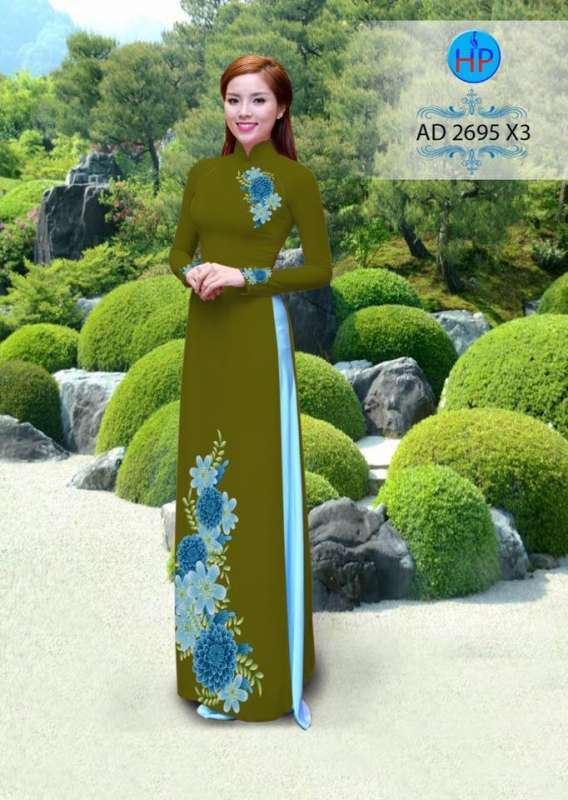 Vải áo dài hoa 3D trên dưới