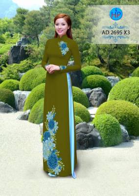 Vải áo dài hoa 3D trên dưới-DT 2436