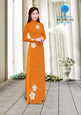 Vải áo dài hoa chấm bi-DT 2442