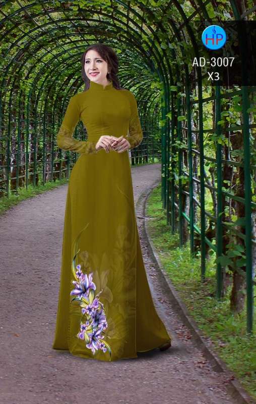 Áo dài bộ hoa nền mờ tà dưới
