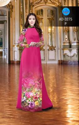Vải áo dài hoa Hồng-DT 2604