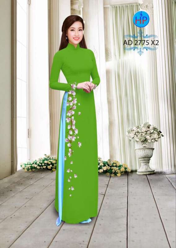 Vải áo dài hoa eo chạy dọc