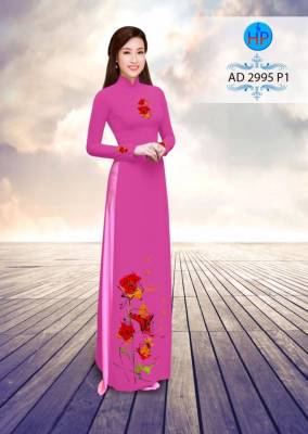 Vải áo dài hoa trên dưới-DT 2742
