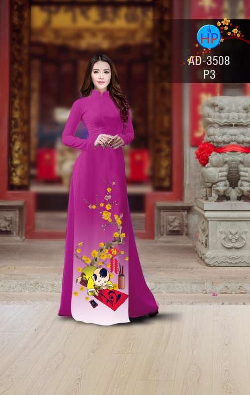 Vải áo dài hoa mai tết