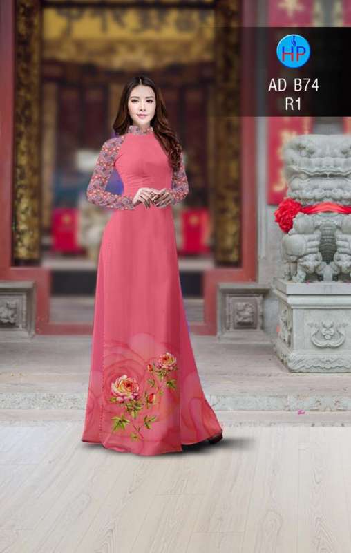 Vải áo dài hoa Hồng