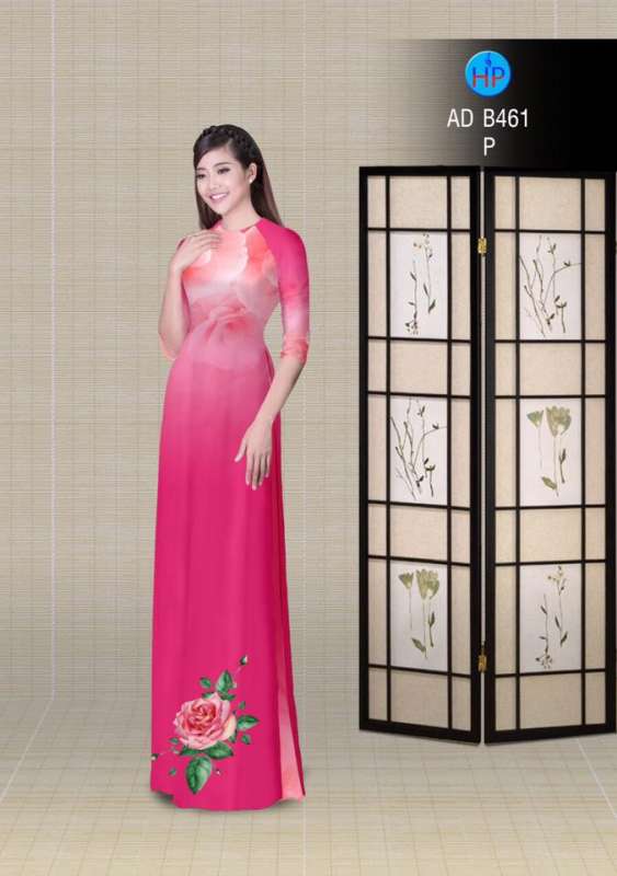 Vải áo dài hoa Hồng