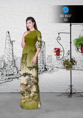 Vải áo dài phong cảnh Sơn Thủy-DT 3001