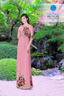 Vải áo dài hoa Hồng-DT 3046