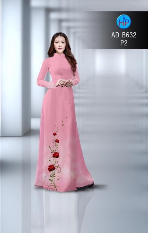 Vải áo dài hoa Hồng