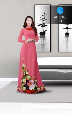 Vải áo dài hoa Hồng và Thiên Nga-DT 3180