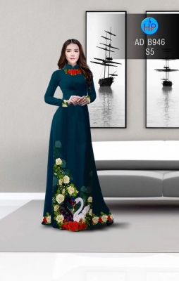 Vải áo dài hoa Hồng và Thiên Nga-DT 3180