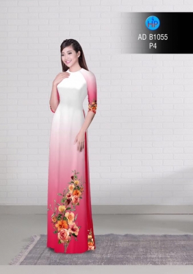 Vải áo dài hoa Hồng tà dưới-DT 3183