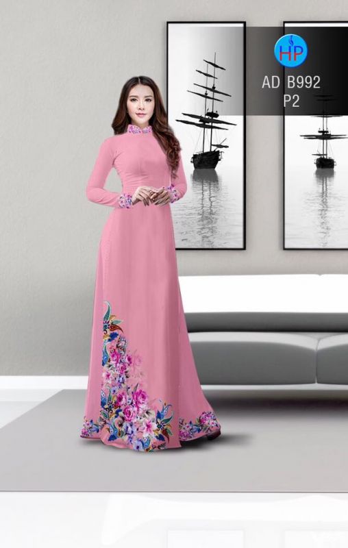 Vải áo dài hoa chùm tà dưới