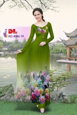 Vải áo dài hoa và chim-DT 3354