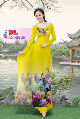 Vải áo dài hoa và chim-DT 3354