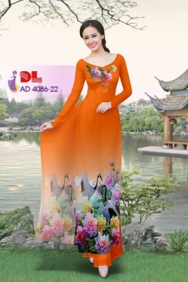 Vải áo dài hoa và chim-DT 3354