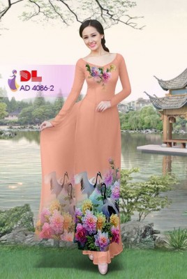 Vải áo dài hoa và chim-DT 3354
