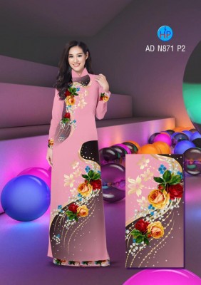 Vải áo dài hoa Hồng sang trọng-DT 3373