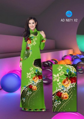 Vải áo dài hoa Hồng sang trọng-DT 3373