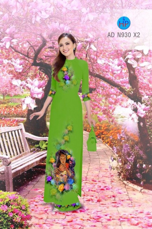 Vải áo dài hình mẹ bồng con