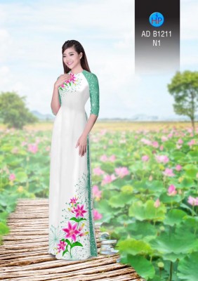 Vải áo dài hoa trên dưới-DT 3450
