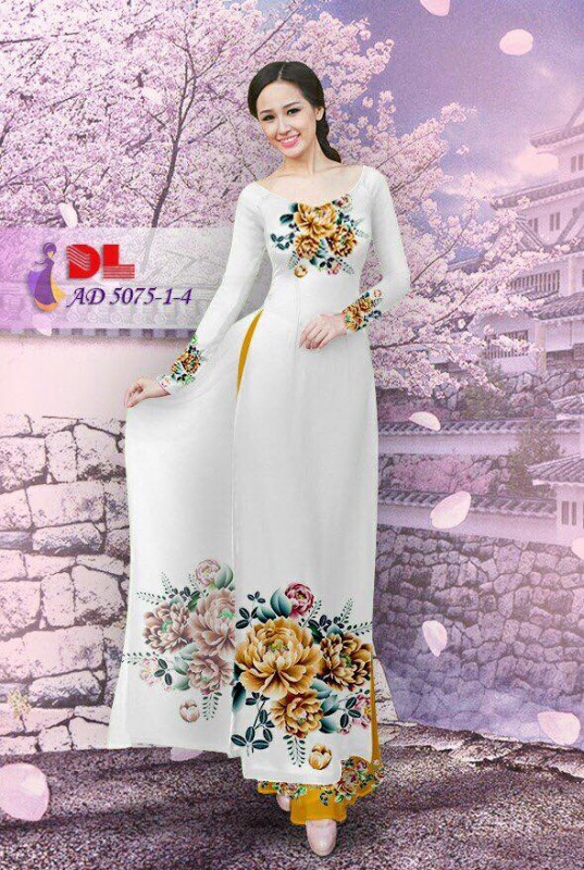 Vải áo dài hoa cúc 3D