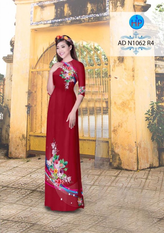 Vải áo dài hoa Hồng trên dưới
