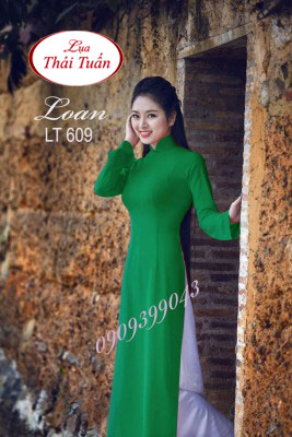 Vải áo dài trơn xanh lá-LT 3544